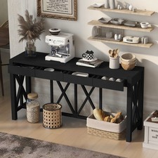 U Style 60''Acacia Veneer Console Table with 4 Spacious Drawers,Modern Crissc