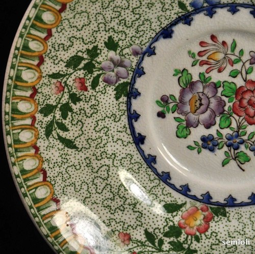 Copeland Late Spode Bouillon Soup Cup Set 1891-1906 Floral Paisley Chintz Green - Picture 10 of 12
