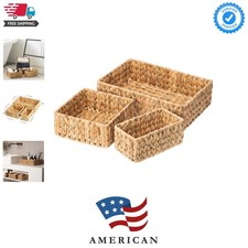Versatile Natural Water Hyacinth Baskets - 3 Pack for Stylish Storage
