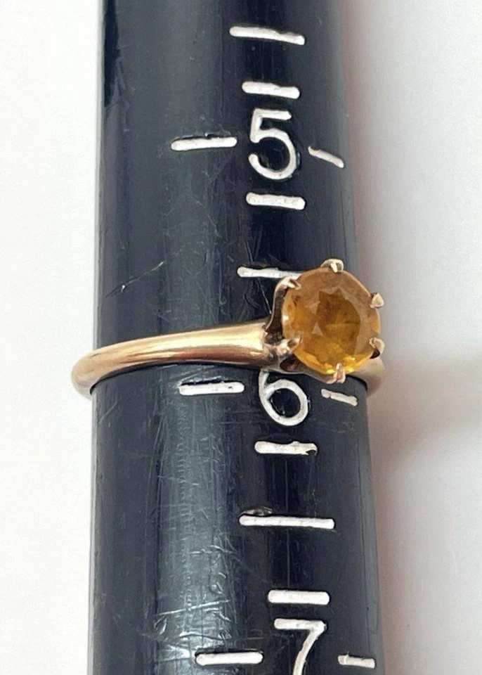 Anillo solitario de citrino vintage de oro amarillo de 10k con piedras preciosas talla 5,75  Foto 3 de 4