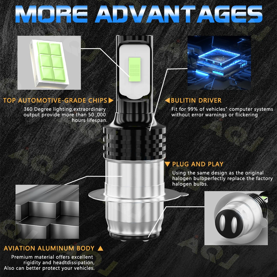 H6 For Kawasaki Bayou 400 1993-1999 2x 8000K White LED Headlights Bulbs Kit Foto 2 de 4