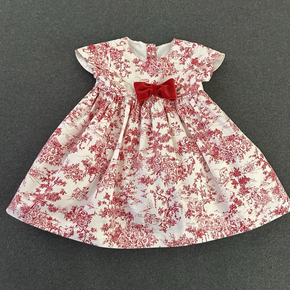 Vestido Janie and Jack Niñas Rojo Toile 12-18 Meses Enagua Navidad Vacaciones Foto 3 de 4