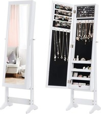 Jewelry Cabinet with Full-Length Mirror, Standing Jewelry Armoire Organizer
