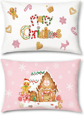 Christmas Gingerbread Lumbar Pillow Covers 12 x 20 Inch Gingerbread House Snowfl