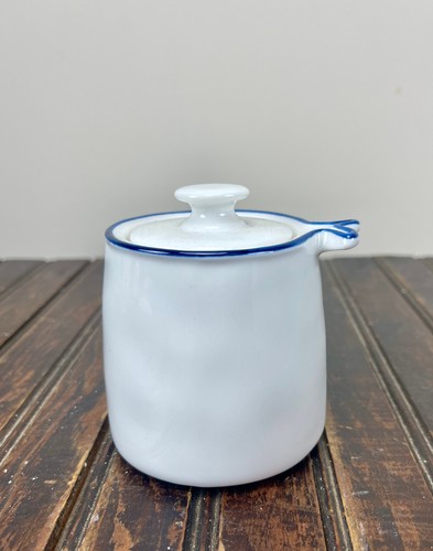 Bread & Butter La Marine Teapot Sugar Creamer Set 3 Pc White Blue Fish Tail Trim - Picture 8 of 15
