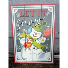New Christmas Retro Snowman Let it Snow Sign Wall Hanging 14" x 10" Holiday