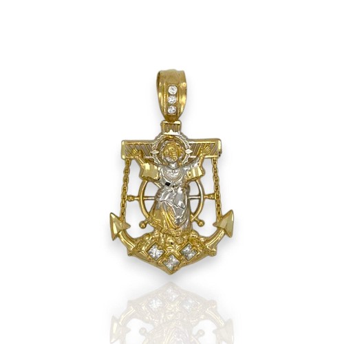 Divine Child Jesus Two Tone Anchor Pendant CZ - 10k Yellow Gold - Picture 4 of 5