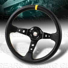350mm Black Pvc Leather Yellow Stitches 4 Deep Dish Racing Steering Wheel