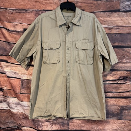 Camisa Eddie Bauer Hombre XL Beige Manga Corta Pesca Exterior Abotonada Trabajo - Imagen 1 de 8