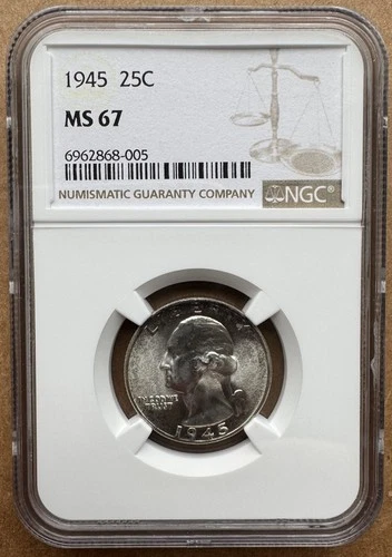 1945 25C NGC MS 67 1945 WASHINGTON QUARTER SILVER 25c SUPERB GEM QUALITY