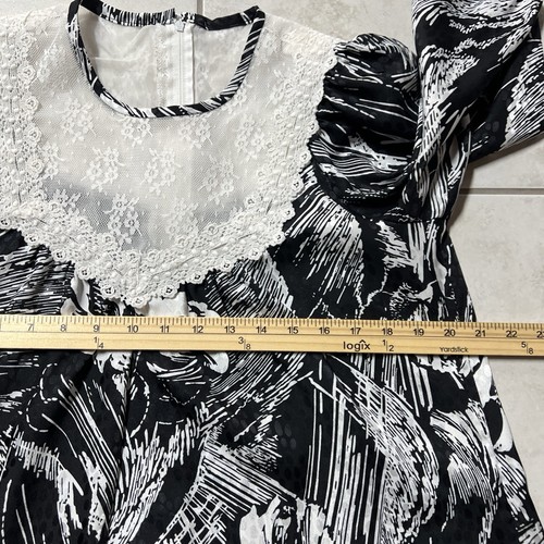 Vintage Hawaiian Dress Liberty House Lace Size 12 White Black Abstract Hawaii - Picture 8 of 11