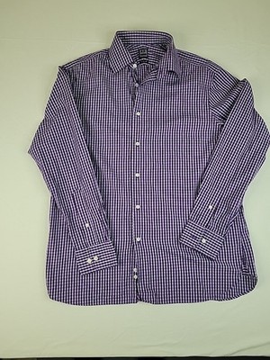Ike Behar Purple/ White Plaid Button Down  Shirt 15.5'' Neck 34/35'' Sleeve 120s 