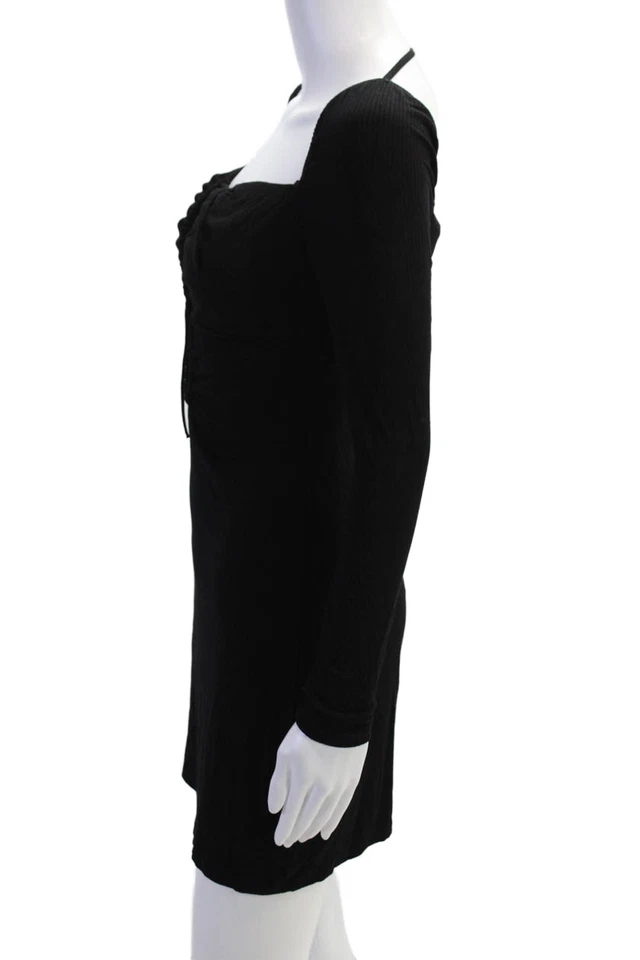 Mini Vestido Dolan Mujer Manga Larga Cuello en V Corte Tejido Negro Talla Extra Pequeño Foto 2 de 4