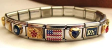 Zoppini Italian Modular Charms Bracelet 18 Links Patriotic Theme 18k Stainless