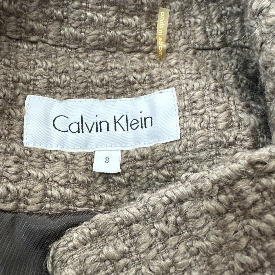 Calkin Klein Women Brown Wool/Acrylic Pea coat Belted Size 8 - Image 2 of 4