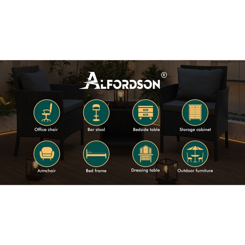 ALFORDSON Outdoor Furniture 3PCS Wicker Bistro Set Patio Chairs Table Black - Picture 2 of 12