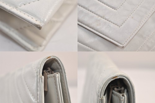 echt Yves Saint Laurent Vintage Clutch Handtasche Leder weiß 8384M - Bild 8 von 10