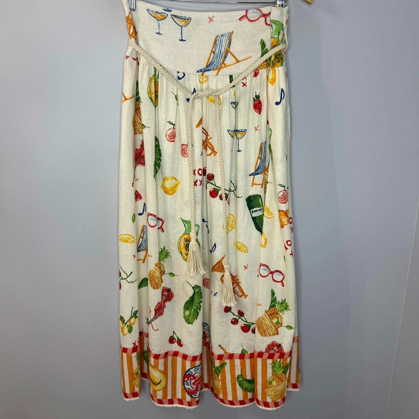Calypso St. Barth Linen Maxi Skirt Party Time Picnic Lobster Coastal Women's L