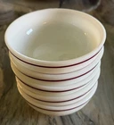 Vintage Milk Glass Soup Cereal Bowls Burgundy Stripes Set of 5 SEE PHOTOS