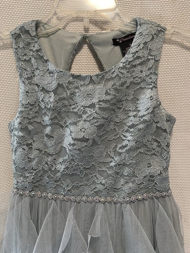 flower girl dress size 7 Dusty Sage Ruffle Tulle Stone Accent Band - Picture 2 of 13