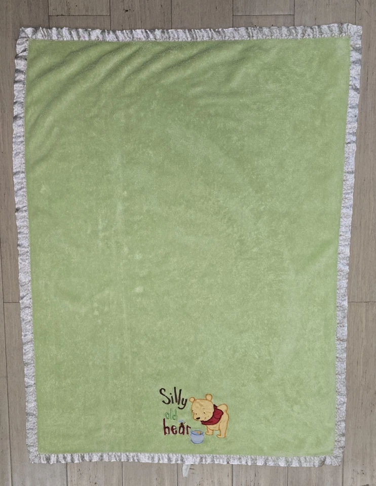 Winnie The Pooh Silly Old Bear Green Blanket Lovey Satin Edge 29x38 - Image 2 of 4