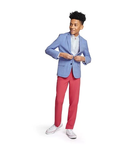 Tommy Hilfiger Stretch Deco Plaid Sport Coat Boys' 8 Academy Blue Notch Lapel - Picture 1 of 19