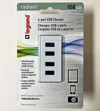 Pass & Seymour TM8USB4WCCV4 4 PORT USB Wall Outlet CHARGER White