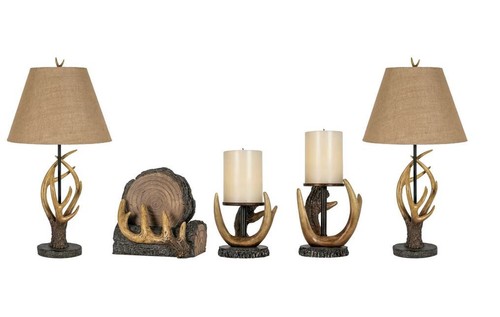 5 Piece Cabin Lodge Deer Antler Lamps Set, Modern Rustic, Dark Rich Browns - NEW - Picture 10 of 11