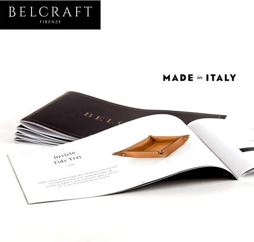 Orvieto Plateau Vide-Poches En Cuir Italien 19x19 Cm - Fabrication Artisanale, Bleu, Cadeau Élégant
