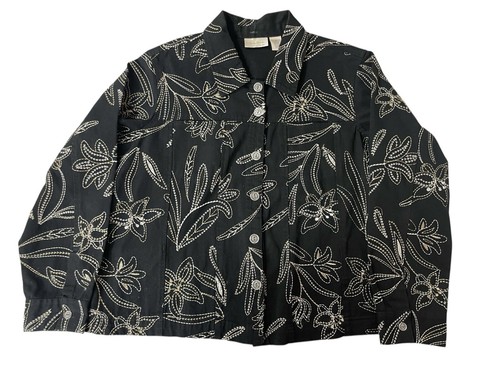 Chaqueta vaquera Studio Works para mujer 2XL negra bordada metal botones florales - Imagen 3 de 6