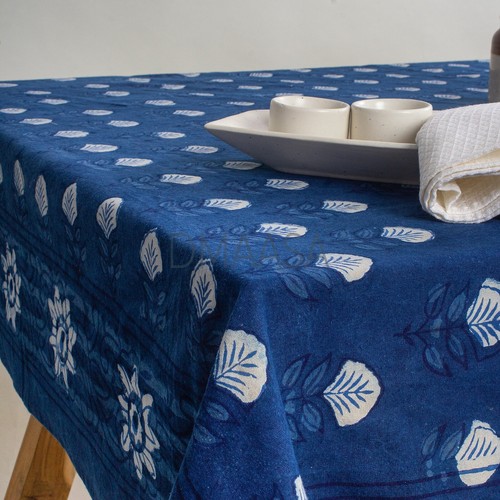 Indigoblau Blumenmuster 100 % Baumwolle Blockdruck Tischdecke Esstisch mit Serviette - Bild 3 von 5