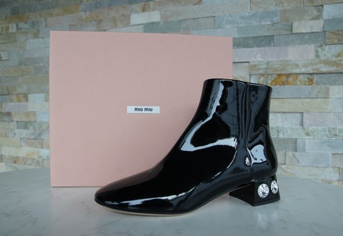 MIU Talla 37 Charol Zapatos Botines Negro Nuevo Antiguo - Imagen 1 de 7