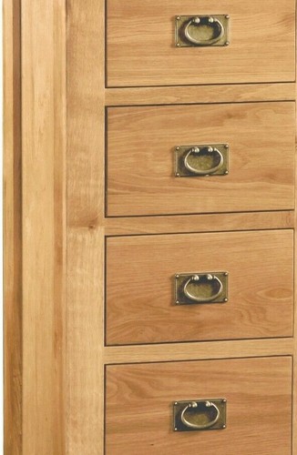 LARGE OAK 5 DRAWER CHEST - TALL NARROW DRAWERS - TALLBOY WELLINGTON - SOLID WOOD - Picture 8 of 12