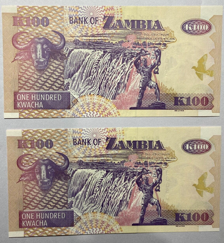 ZAMBIA 100 KWACHA 2006 BANKNOTE X2 - UNC - P38 - Picture 2 of 2