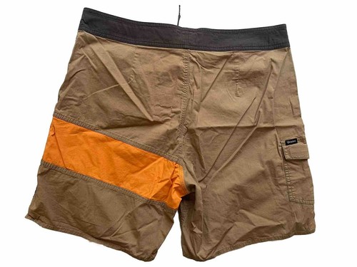 BRIXTON Board Shorts Swim Trunks Men Size 32 Dark Khaki & Orange 7” EXCELLENT - Picture 2 of 4