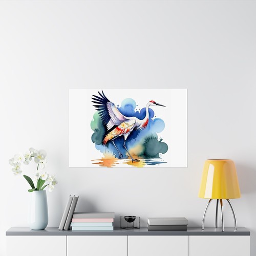 Crane Water Color Art Matte Horizontal Posters - Picture 8 of 8
