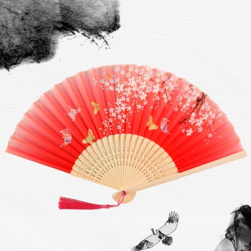 Party Supplies Home Decoration Silk Folding Fan Handle Hand Fan Photo Prop Tool - Picture 23 of 24