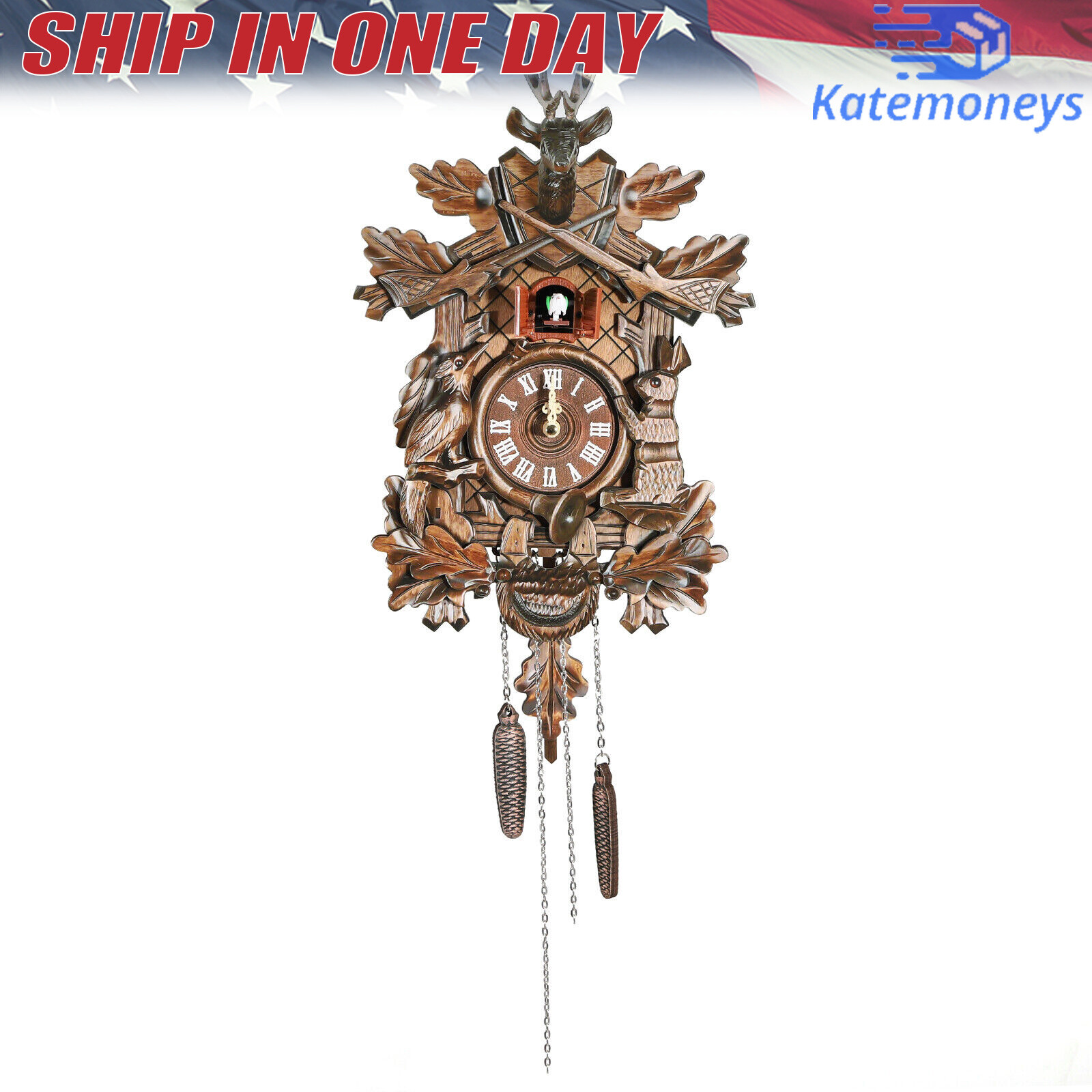 High-class MDF Quiet Operation Nordic Style Brown Retro Cuckoo House Wall Clock