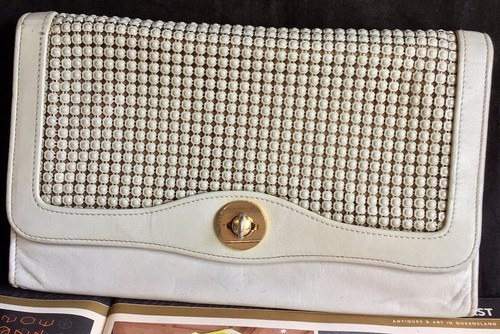Vintage OROTON Metal Mesh Evening Clutch Bag Leather Gold Twist Lock RARE - Picture 5 of 19