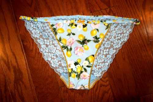 L ❤️ Victoria's Secret ❤️ SATIN STRING BIKINI PANTIES BACK LACE ❤️ BLUE LEMONS
