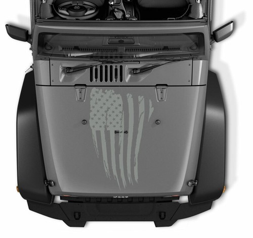 Subdued Tattered Distressed USA American Flag hood Decal fits Jeep Wrangler  - Picture 21 of 34