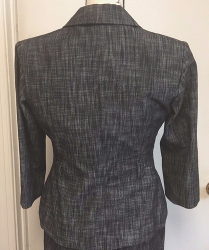 LARRY LEVINE Stretch Skirt Suit Blazer Black Flared Lined Sz Small 8 - Picture 4 of 8