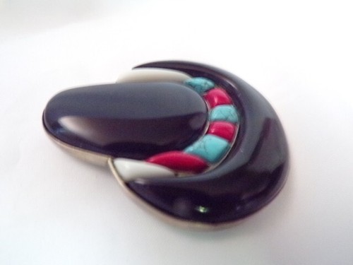 VINTAGE STERLING NAVAJO MULTI EDELSTEIN INDIANER BROSCHE ANSTECKNADEL 2 5/8" SIGNIERT - Bild 4 von 6