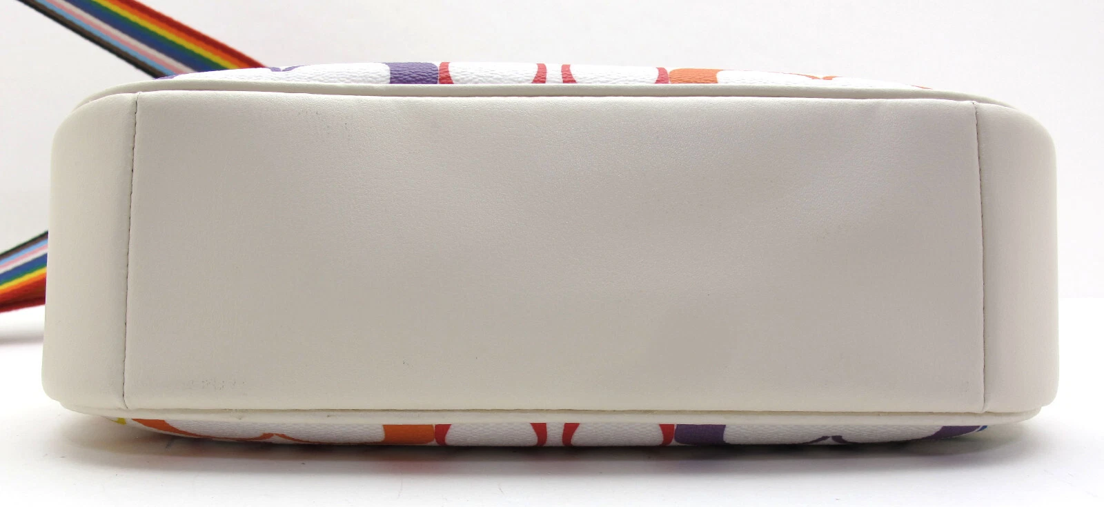 NUOVO autentico cinturino a tracolla COACH TERI firmato arcobaleno gesso multi CA176