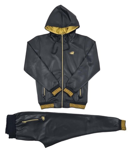 Conjunto de chándal Time Is Money de alta costura jacquard dorado para hombre - sudadera con capucha y joggers urbanos - Imagen 3 de 15