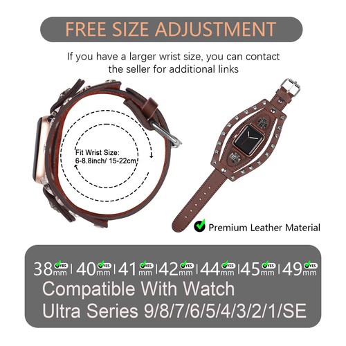 Correa de cuero genuino para reloj inteligente para Apple Watch Series 10 9 8-3 SE Ultra 2 - Imagen 2 de 22