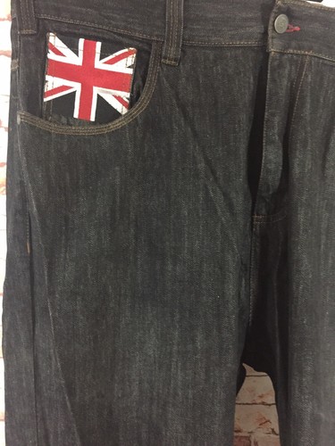 COOGI Dark Wash Denim Herren Jeans Größe 46x34 UK Flagge Army Patch Dark Wash Mj14 - Bild 5 von 9