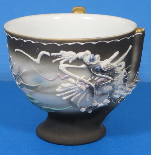 Antique Moriage Dragon Dragonware Porcelain Small Tea Coffee Cup Outer Tube - Picture 1 of 6