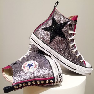 Converse All Star Chuck Taylor Bordeaux Personalizzate Glitter Nero e Borchie Converse All Star Chuck Taylor Bordeaux Personalizzate Glitter Nero e Borchie