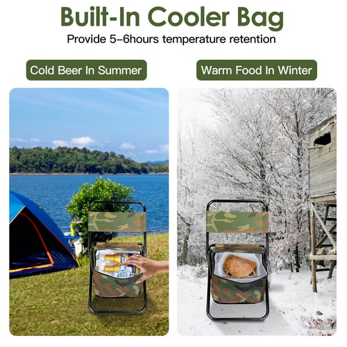 Folding Stool Backpack Portable Camping Hunting Fishing Chair with Cooler Bag - Picture 11 of 14